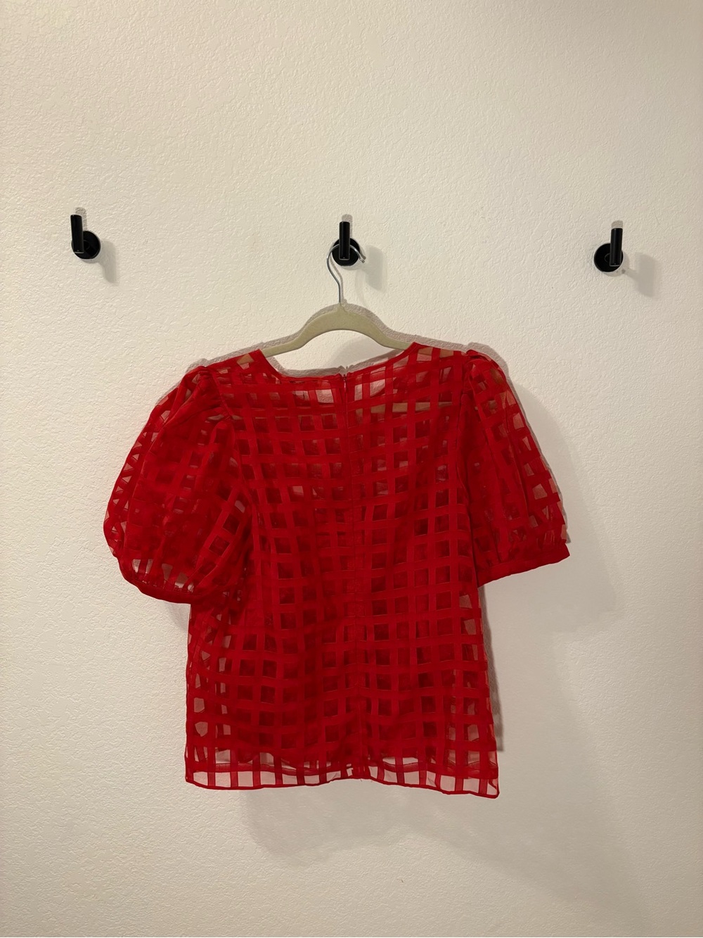 NWT English Factory Puff Sleeve Sheer Plaid Blouse - Picture 4 of 4